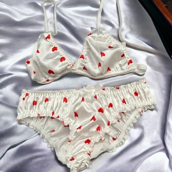 New Satin heart  print lingerie set M coquette fairy love core - Picture 2 of 5